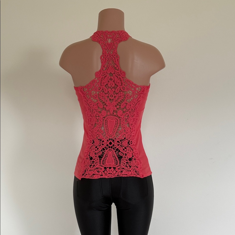 Elegant orange pinkish, coral color, one size Lace Halter Top